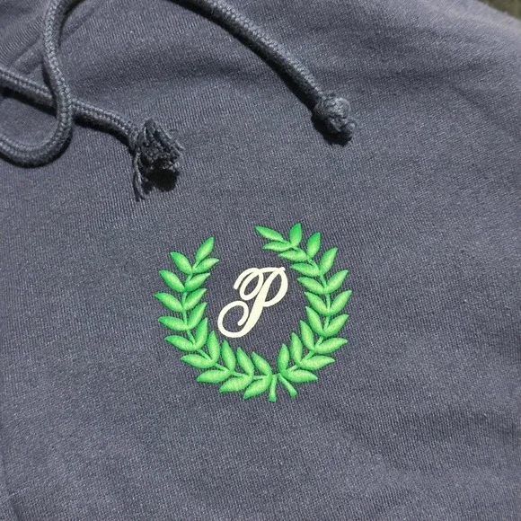 Pink Victoria's Secret Navy Blue Zip Up Hoodie Laurel Wreath Logo XL - Has Flaw - Picture 4 of 7